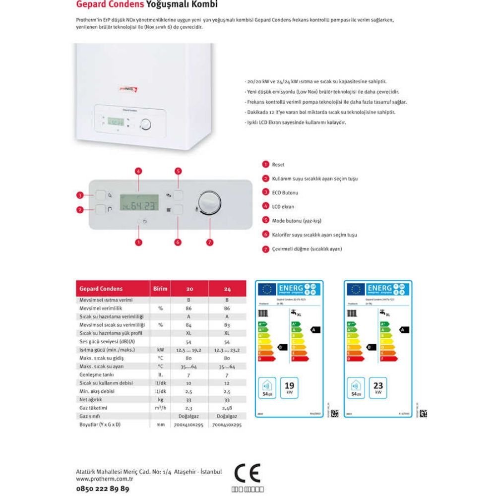 Protherm Gepard Condens 20 Kw Condens Yoğuşmalı Kombi