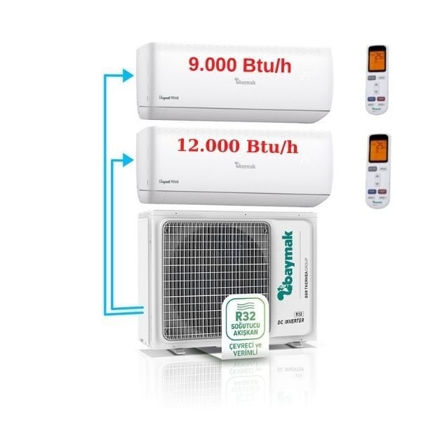 Baymak Elegant Prime Multi Split Klima 1x2 Kombinasyon (9000+12000 Btu/h)